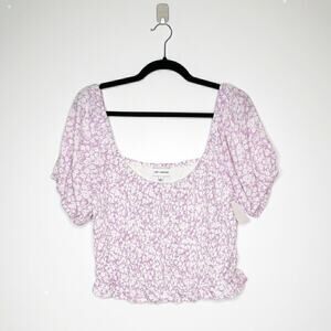NWT Lost & Wander Smocked Floral Crop Blouse Top Women Purple White Size Large